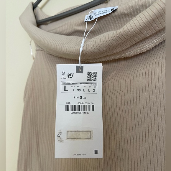 NWT Zara Off Shoulder Tan Ribbed Top Women  Size L US - Picture 7 of 7